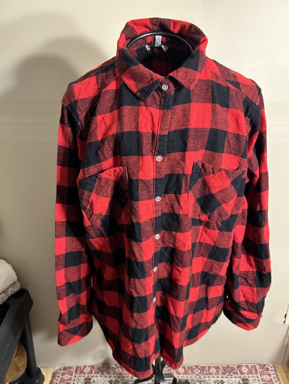 size xxl extra large womens plaid shirt red black 2x flannel button up